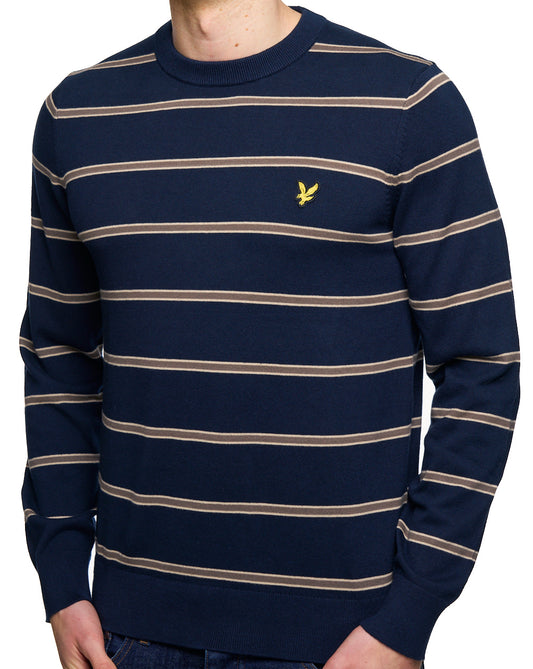 Lyle And Scott Lyle & Scott Cotton Striped Crew Jumper Navy