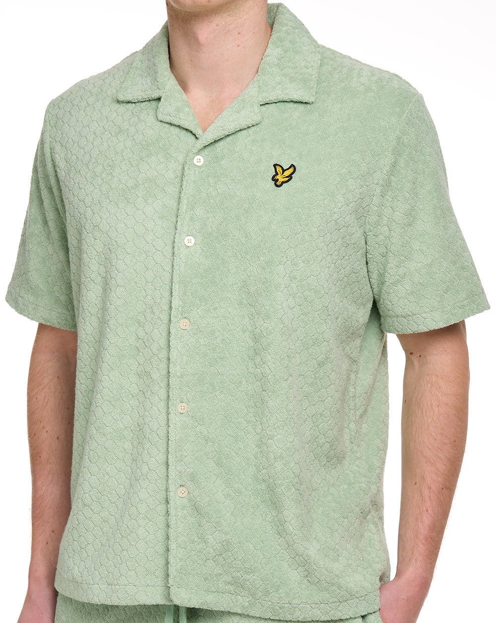 Lyle & Scott Honeycomb Towelling Resort Shirt Sage Green