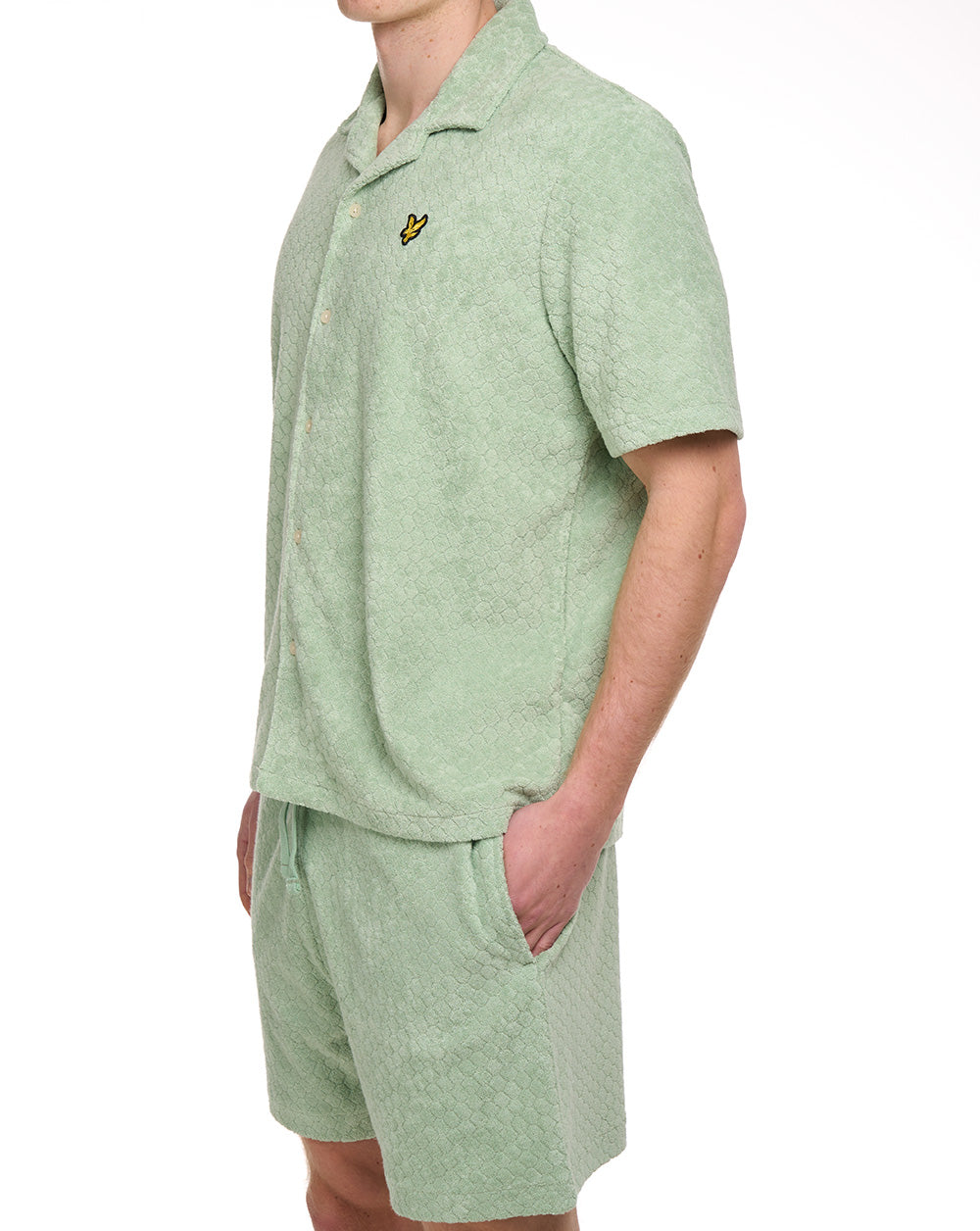 Lyle & Scott Honeycomb Towelling Resort Shirt Sage Green
