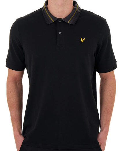 Lyle & Scott Poloshirt mit Tartankragen, Tiefschwarz