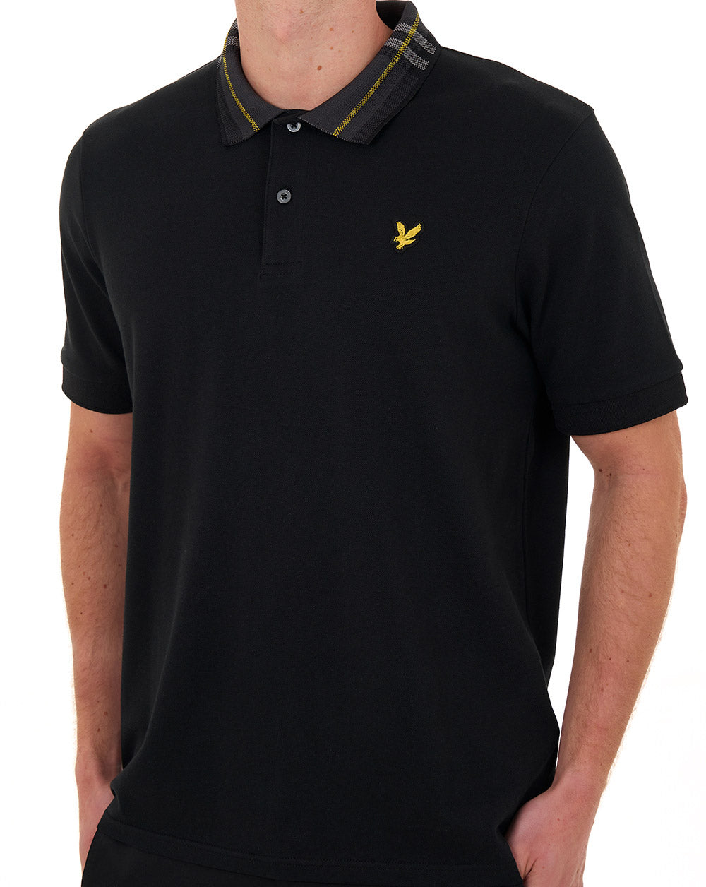 Lyle & Scott Poloshirt mit Tartankragen, Tiefschwarz