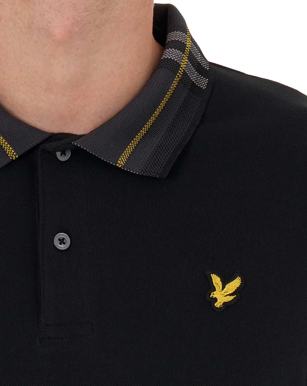 Lyle & Scott Poloshirt mit Tartankragen, Tiefschwarz