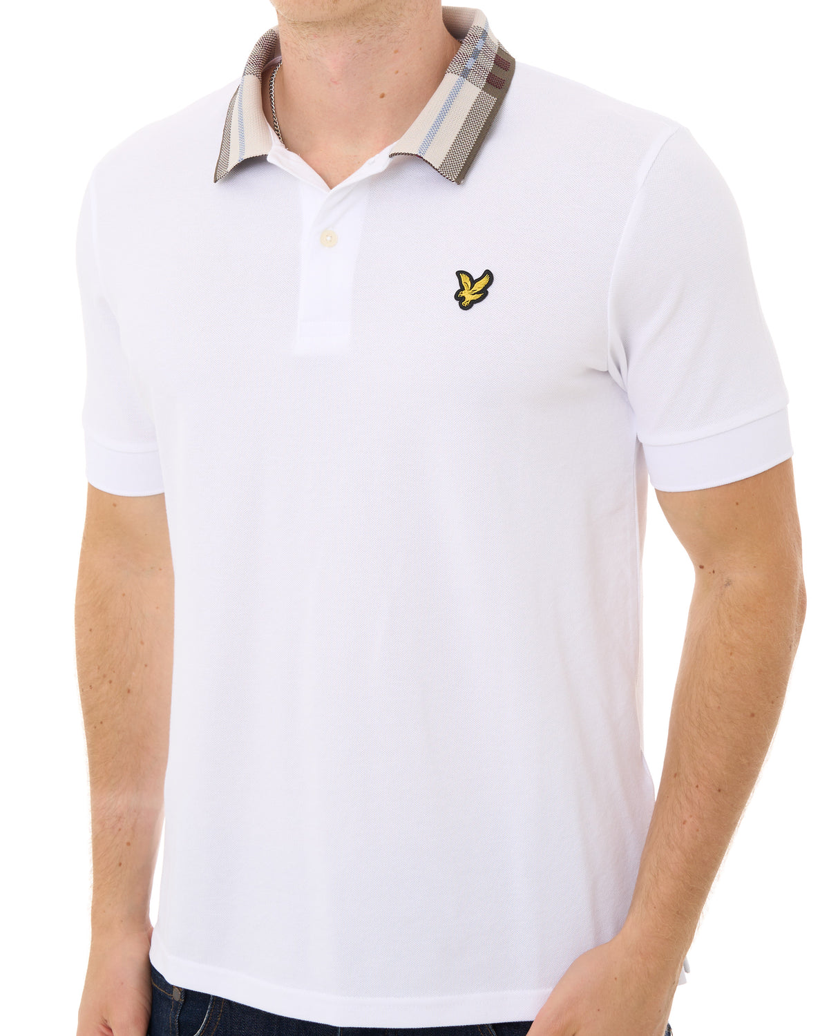 Lyle & Scott Poloshirt mit Tartankragen, Weiß