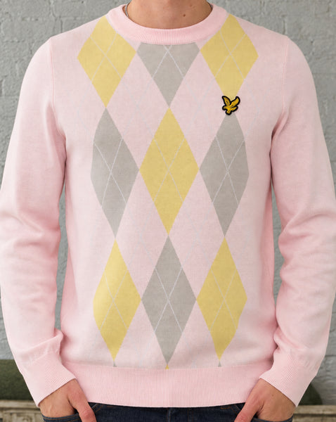 Lyle & Scott Argyle Knitted Crew Neck Jumper Pink