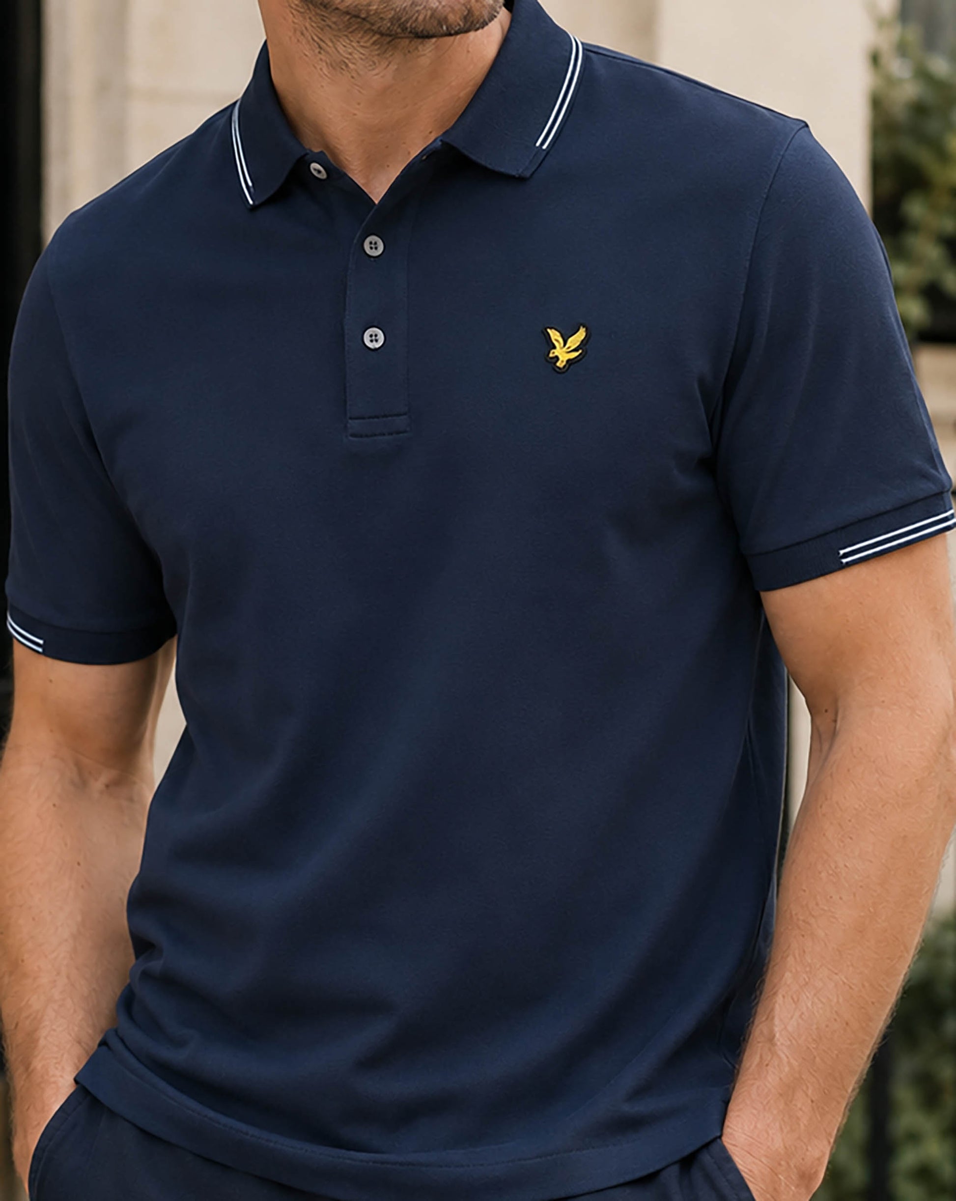 Lyle & Scott Poloshirt mit feinen Farbtupfern, Dunkelblau