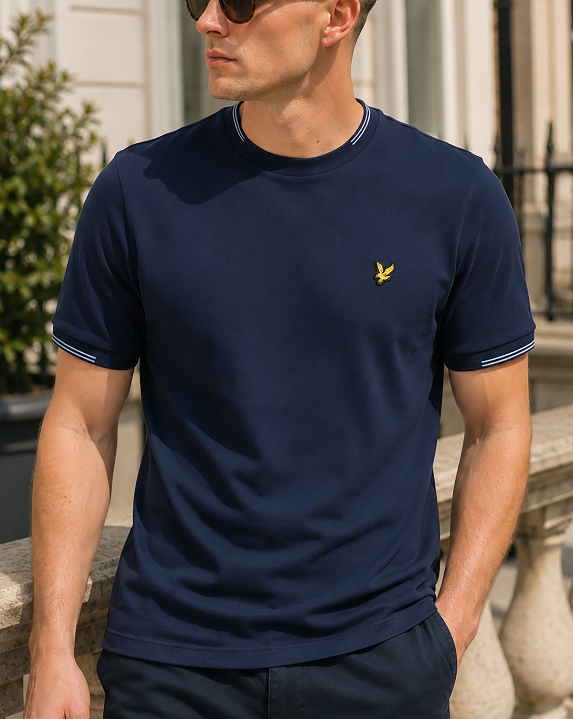 Lyle & Scott Fine Tipped T-Shirt Dunkelblau/Kreideblau