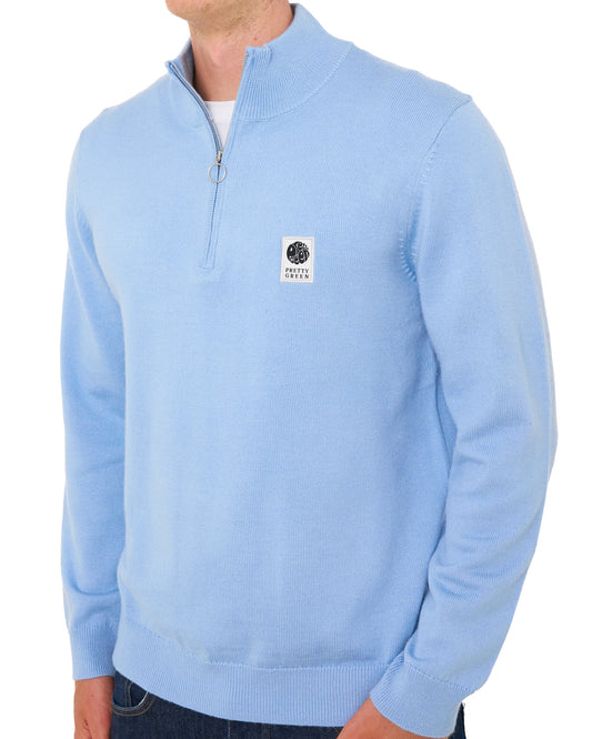 Pretty Green Pretty Green 1/4 Zip Merino Knit Sky Blue