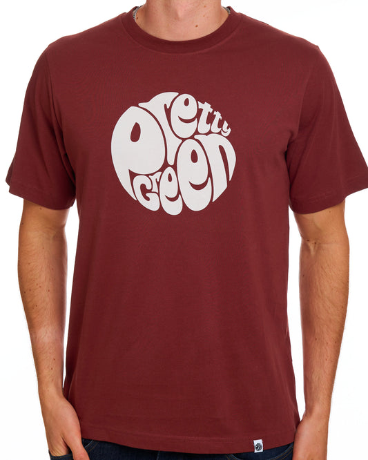 Pretty Green Hübsches grünes Gillespie-Logo-T-Shirt, Dunkelburgunderrot