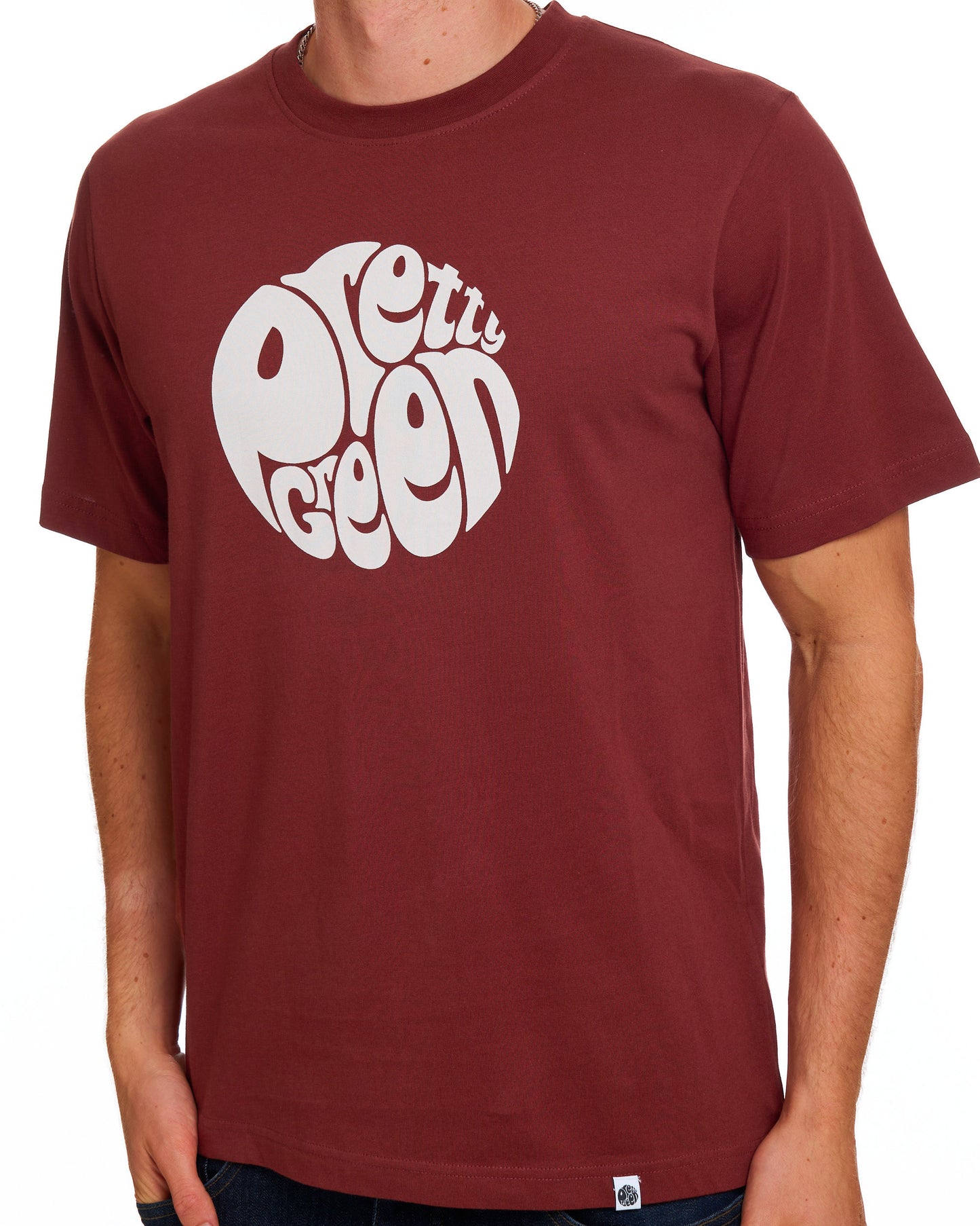Hübsches grünes Gillespie-Logo-T-Shirt, Dunkelburgunderrot