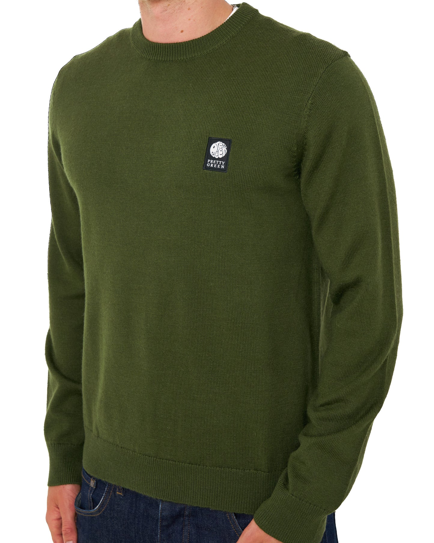 Pretty Green Merino Blend Crew Knit Khaki Green