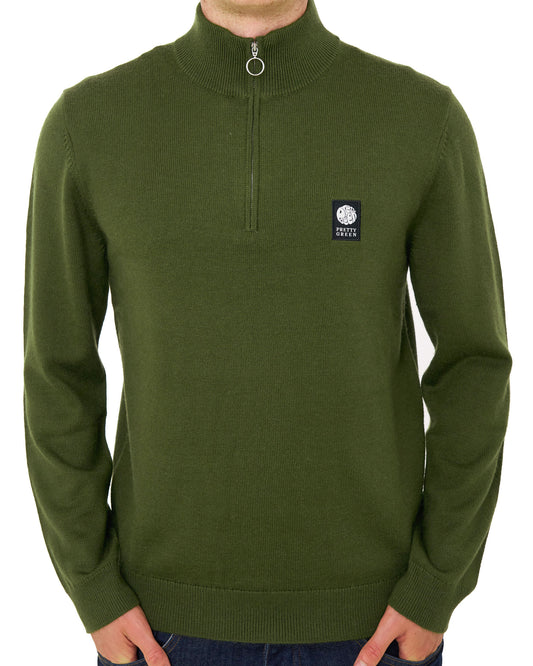 Pretty Green Pretty Green 1/4 Zip Merino Knit Khaki Green