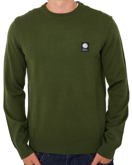 Pretty Green Pretty Green Merino Blend Crew Knit Khaki Green