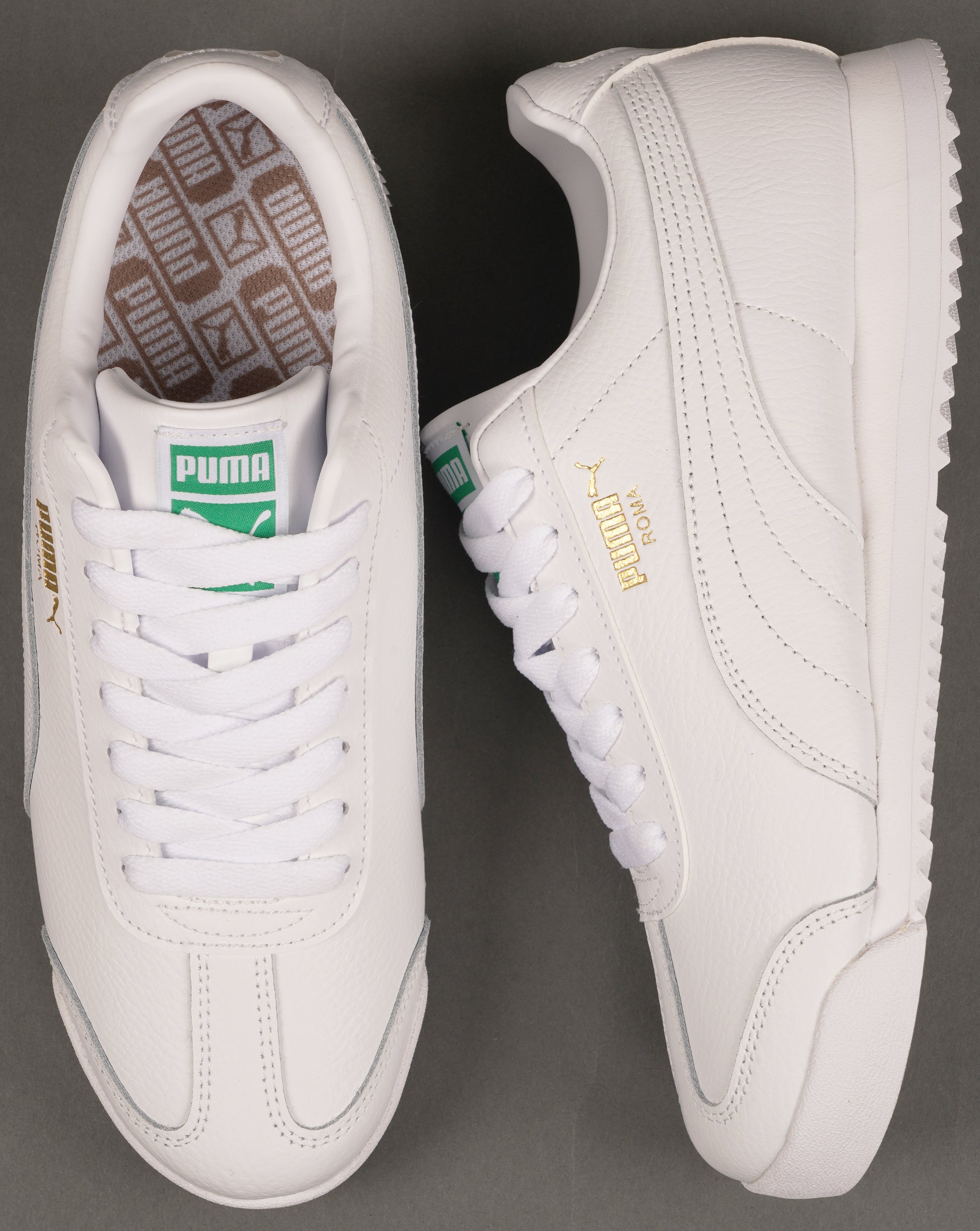 Puma Roma Leather Trainers White/Archive Green
