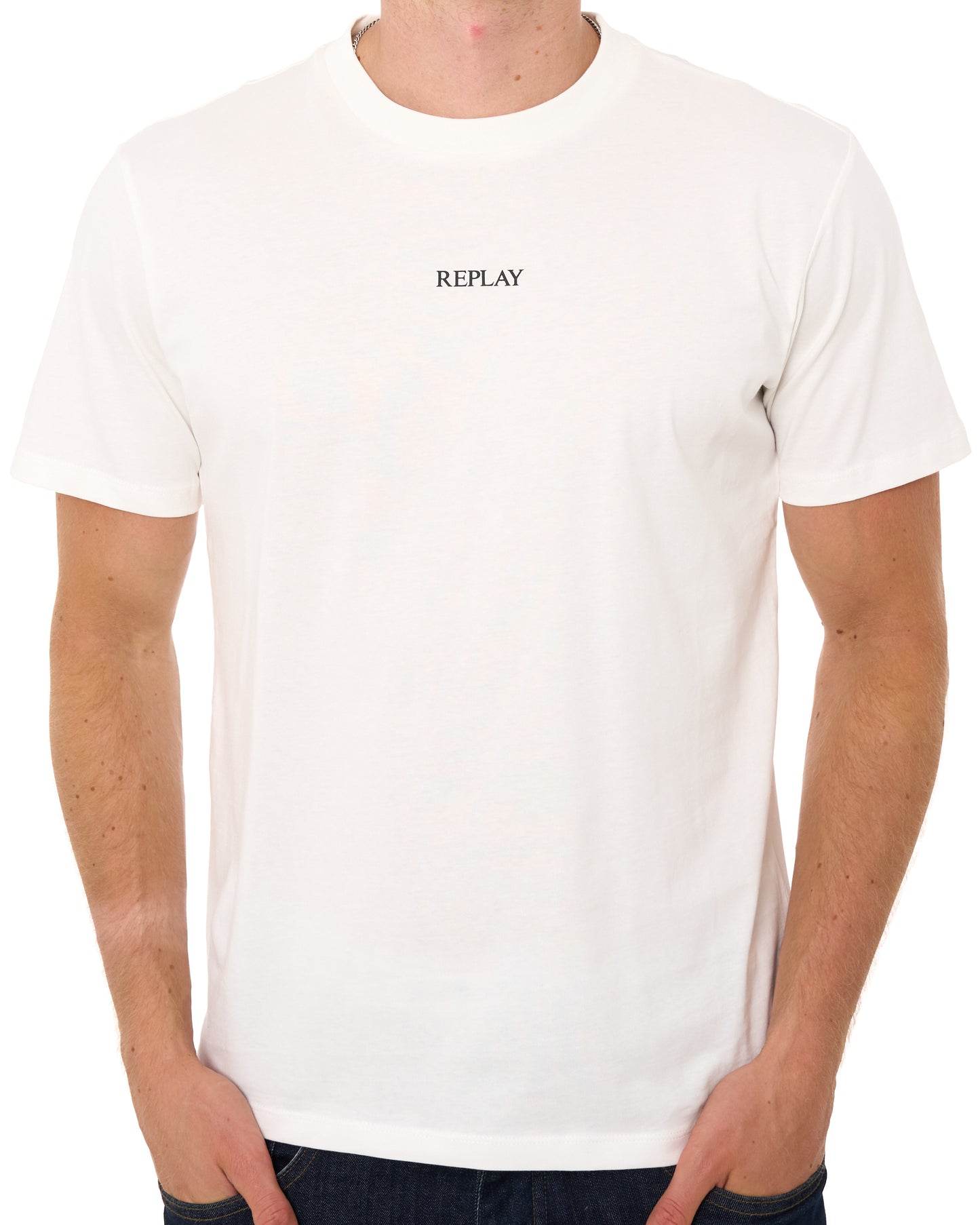 Replay Logo T Shirt Natural White