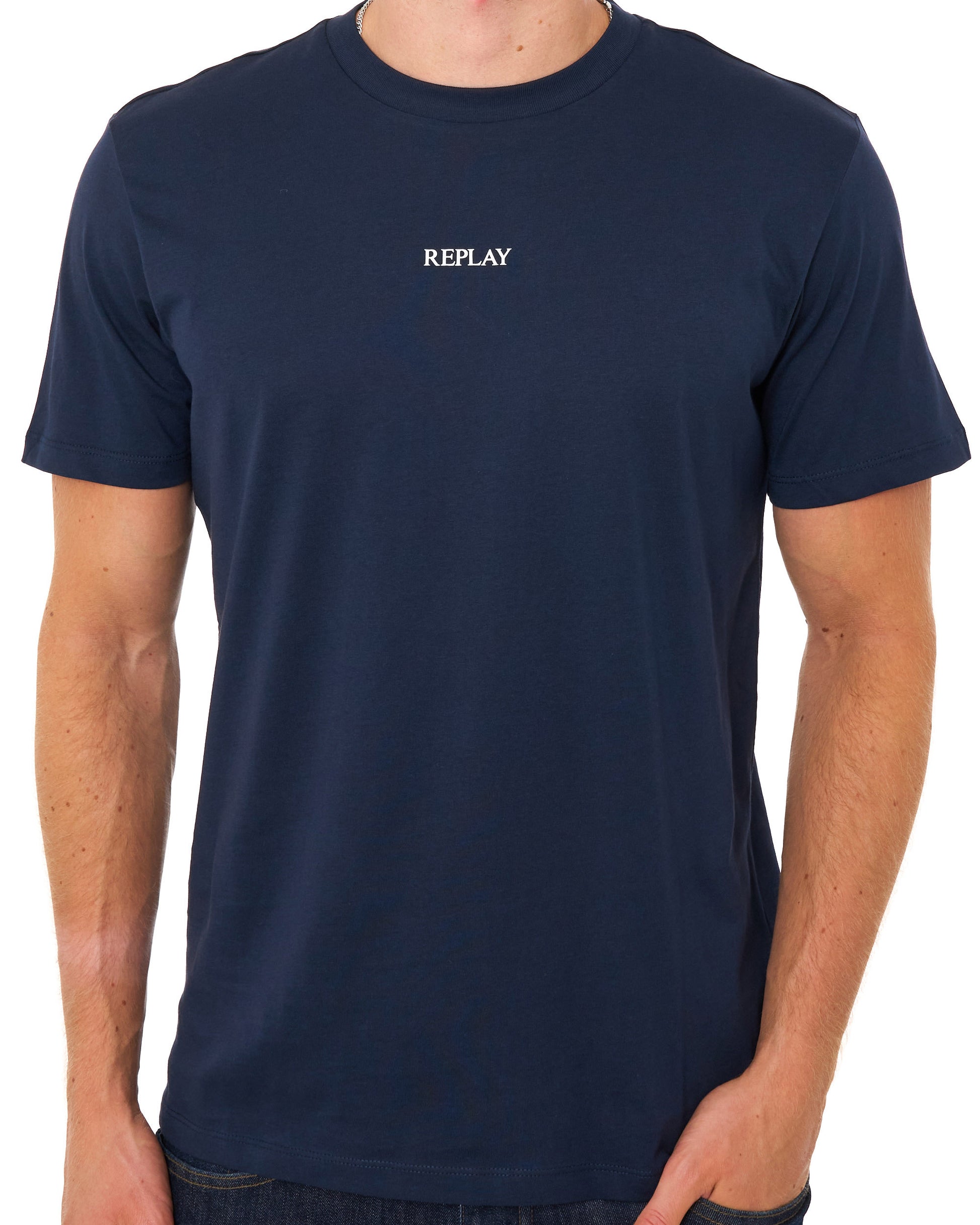 Replay Logo T Shirt Night Blue