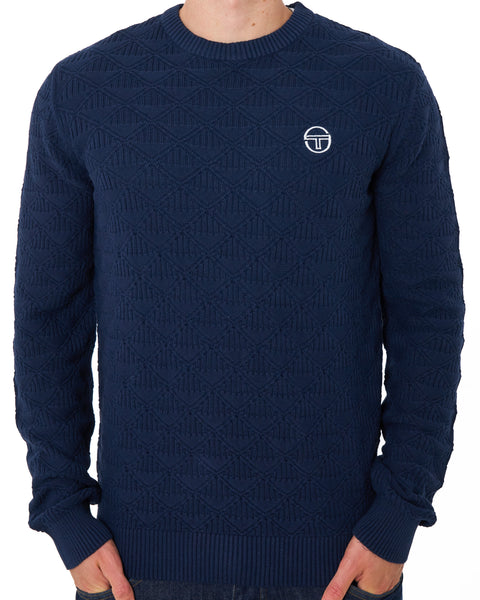 Sergio Tacchini New Berto Jacquard Crew Knit Jumper Navy Blue
