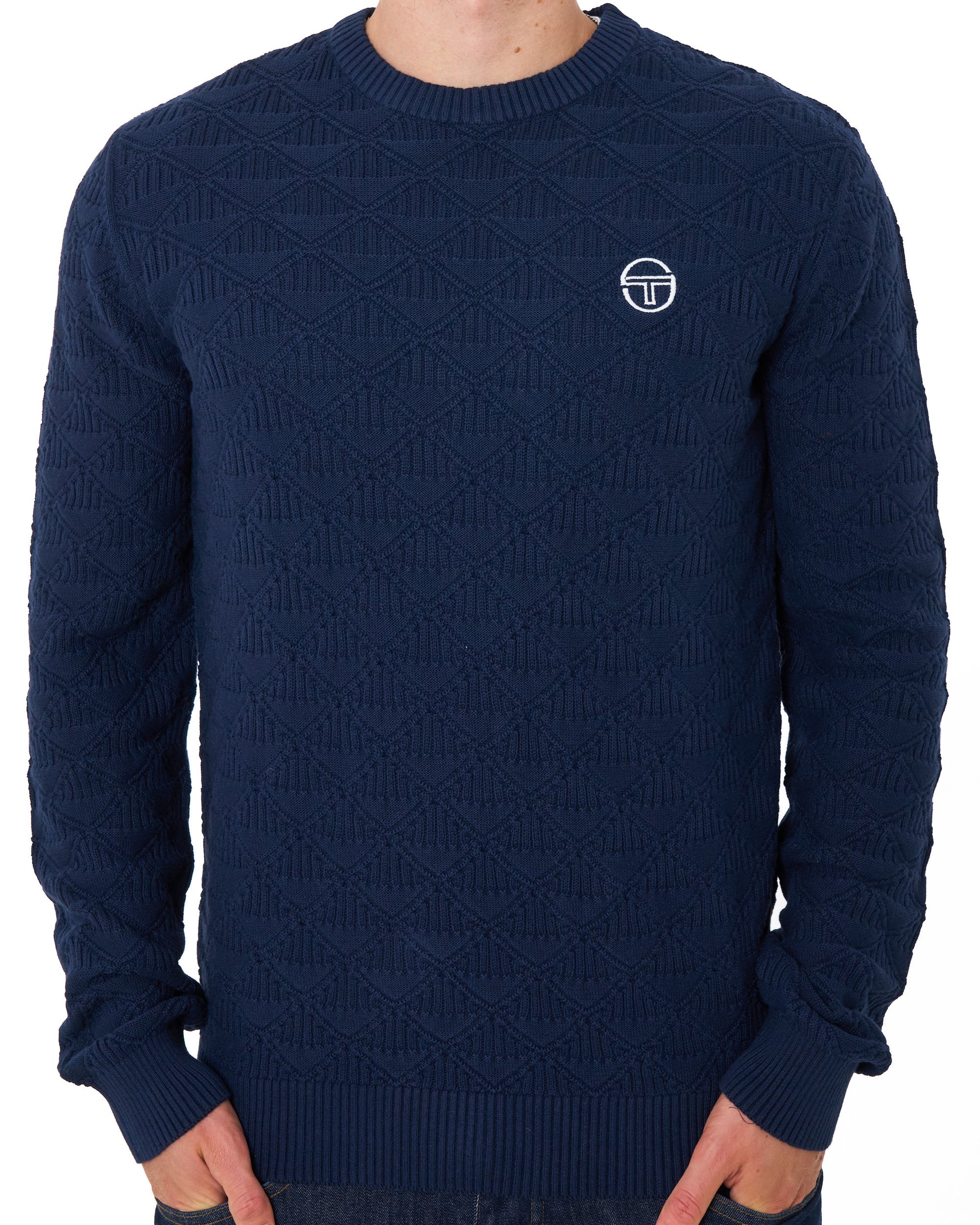 Sergio Tacchini New Berto Jacquard Crew Knit Jumper Navy Blue