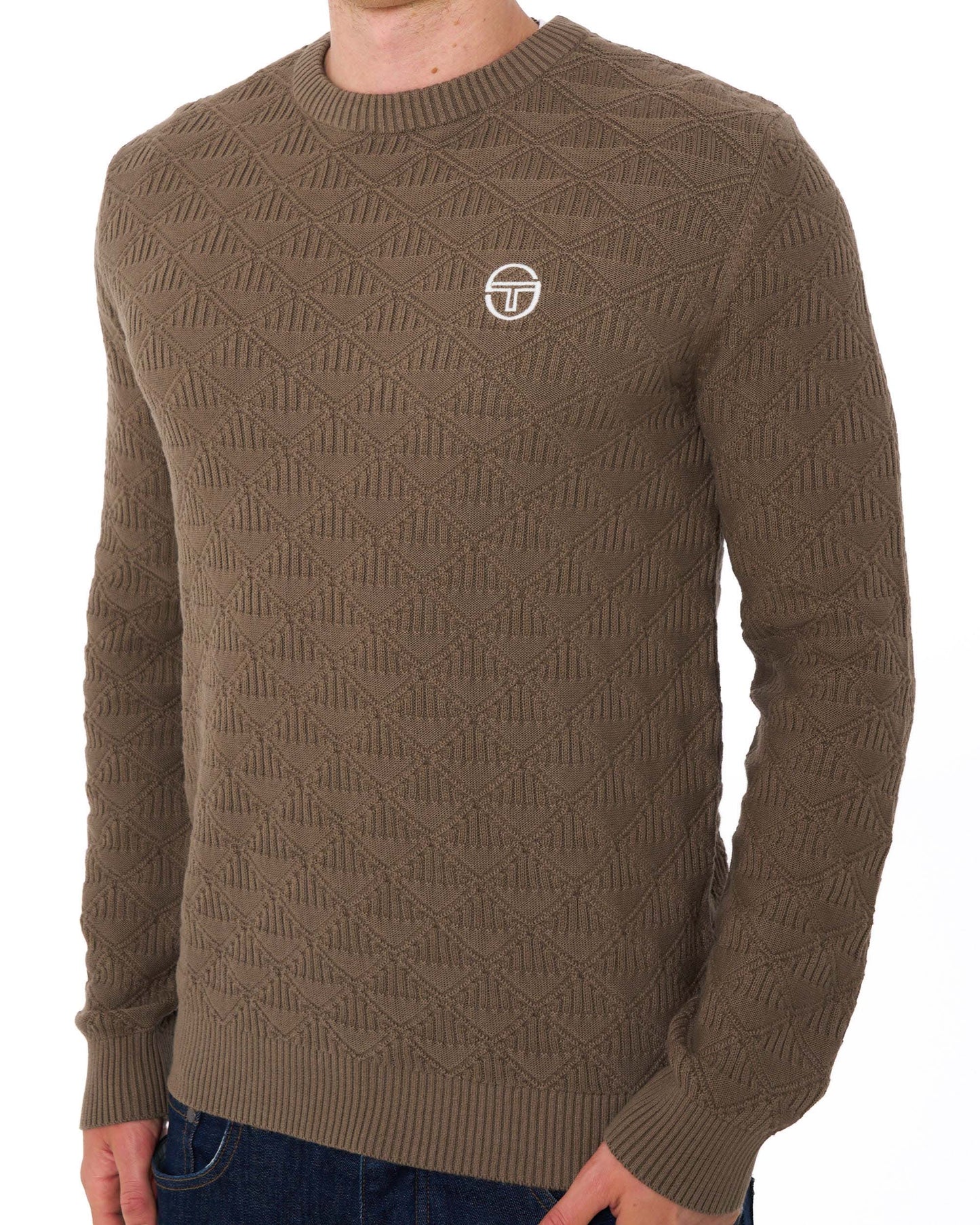 Sergio Tacchini New Berto Jacquard Crew Knit Jumper Light Brown