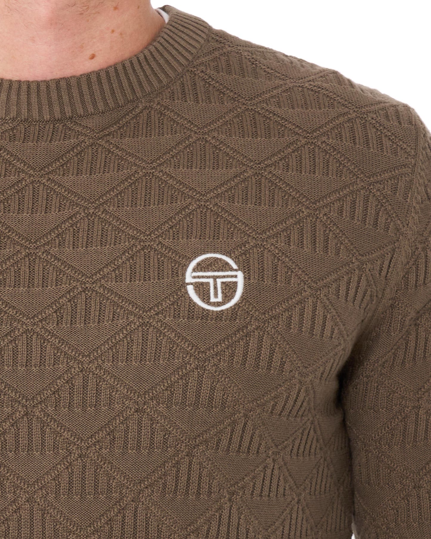 Sergio Tacchini New Berto Jacquard Crew Knit Jumper Light Brown