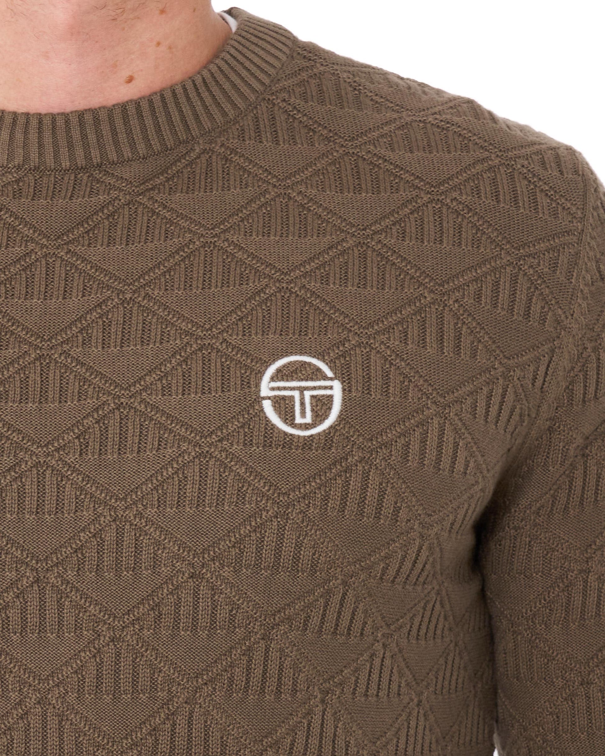 Sergio Tacchini New Berto Jacquard Crew Knit Jumper Light Brown