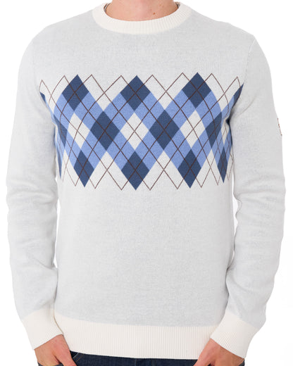 Sergio Tacchini Argyle Crew Knit Jumper Gardenia