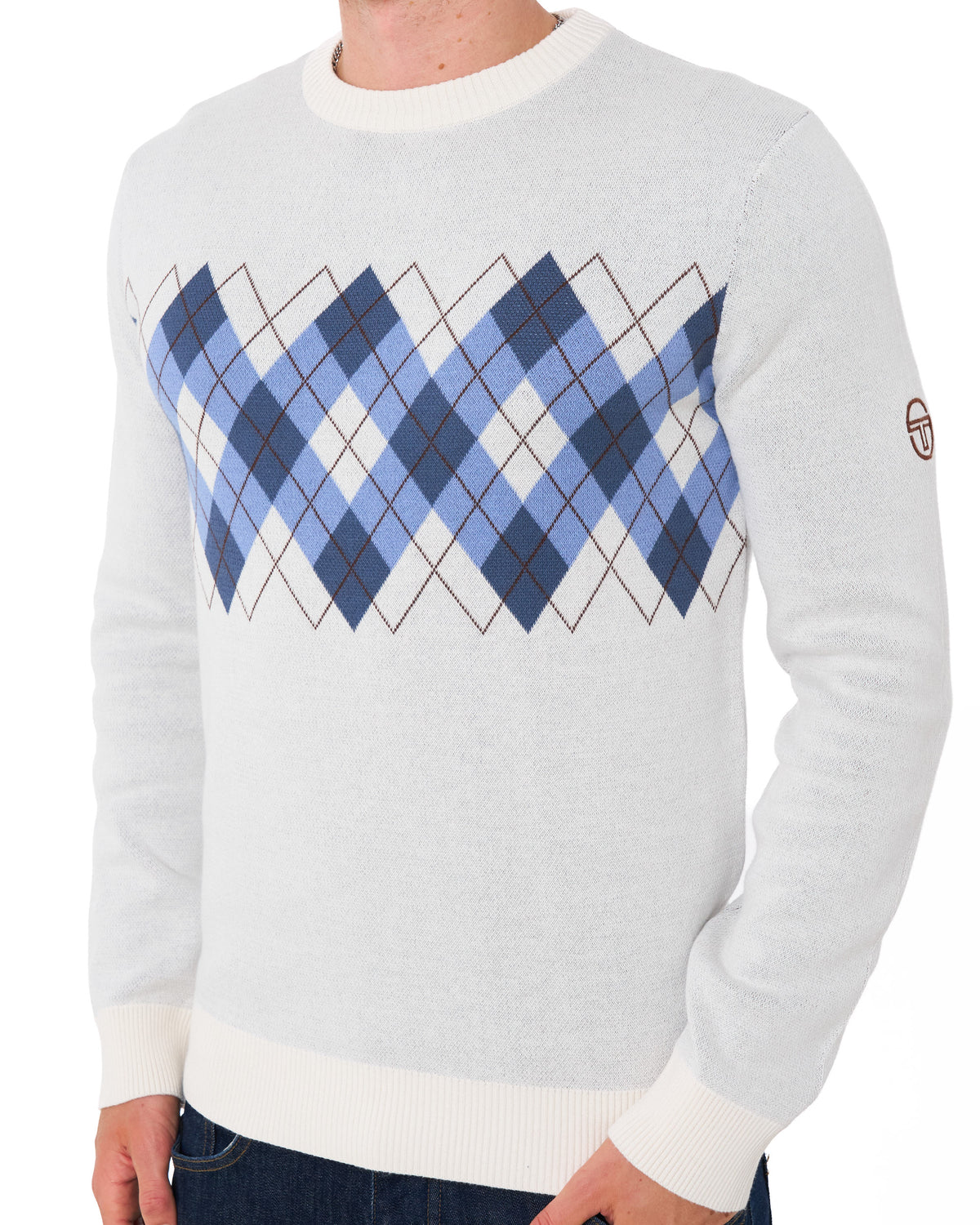 Sergio Tacchini Argyle Crew Knit Jumper Gardenia