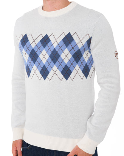 Sergio Tacchini Argyle Crew Knit Jumper Gardenia