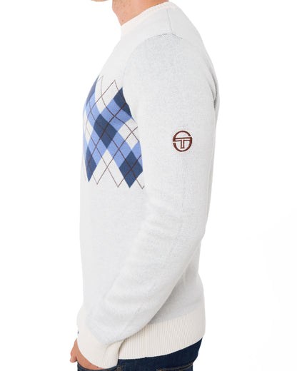 Sergio Tacchini Argyle Crew Knit Jumper Gardenia