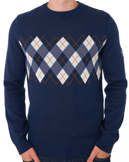 Sergio Tacchini Argyle Crew Knit Jumper Navy Blue