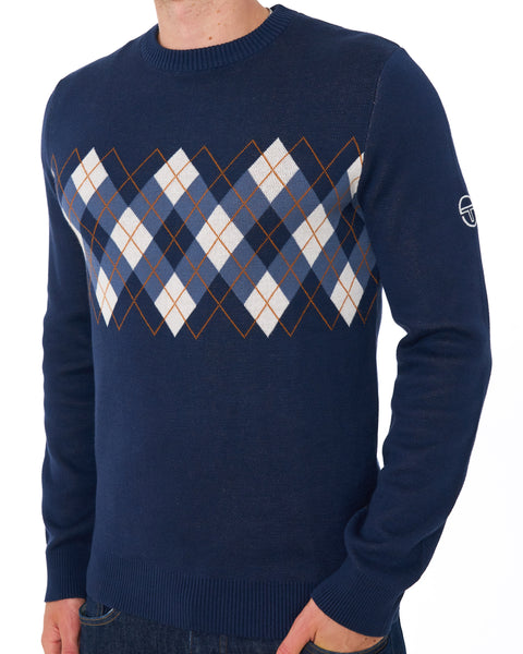 Sergio Tacchini Argyle Crew Knit Jumper Navy Blue