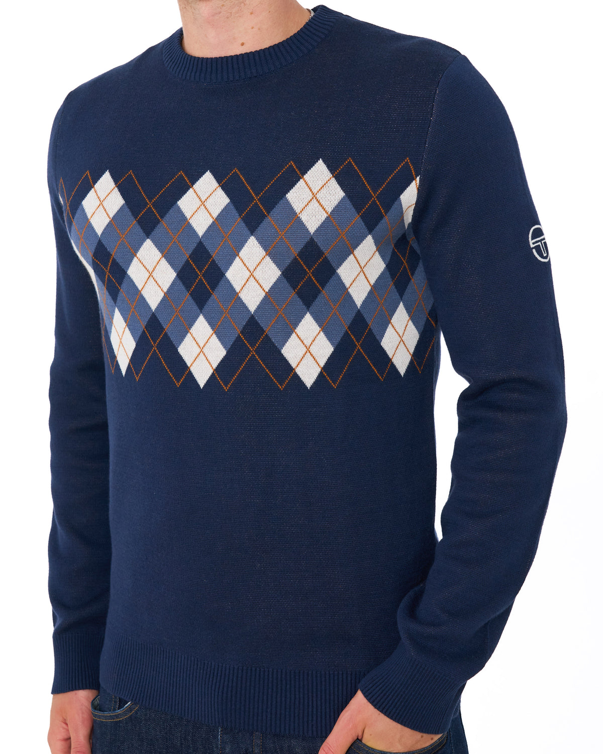 Sergio Tacchini Argyle Crew Knit Jumper Navy Blue