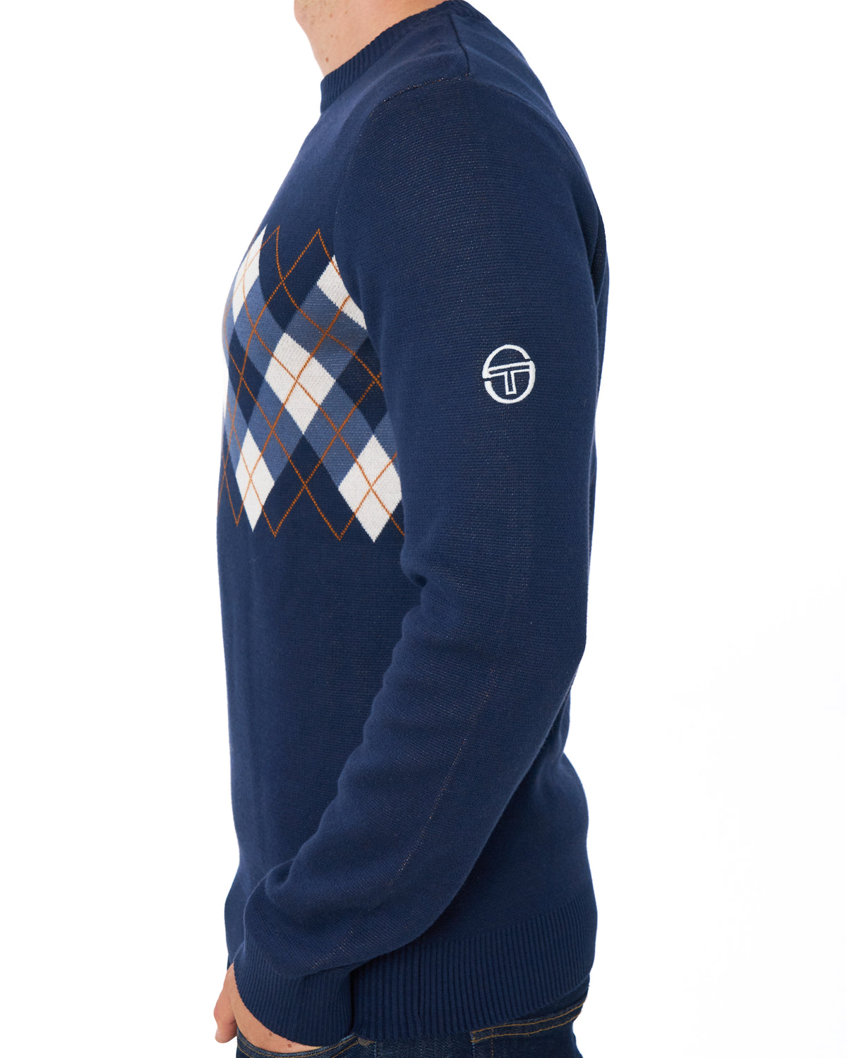 Sergio Tacchini Argyle Crew Knit Jumper Navy Blue