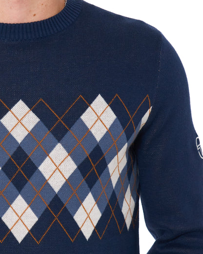 Sergio Tacchini Argyle Crew Knit Jumper Navy Blue