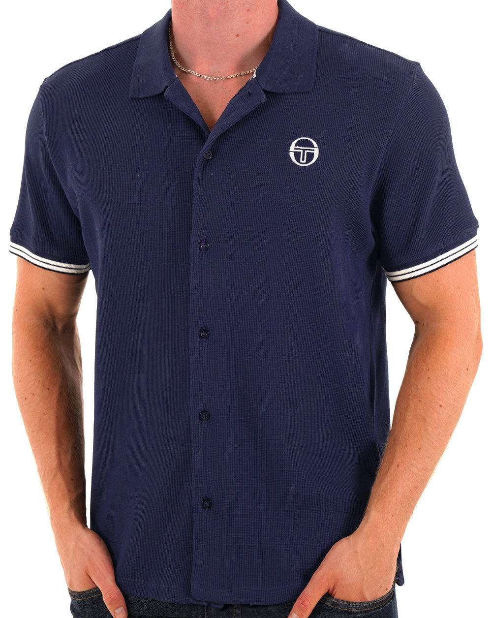 Sergio Tacchini Poloshirt mit durchgehendem Knopf, Marineblau