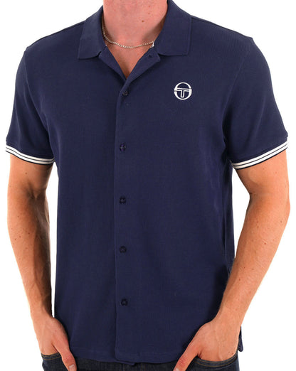 Sergio Tacchini Poloshirt mit durchgehendem Knopf, Marineblau