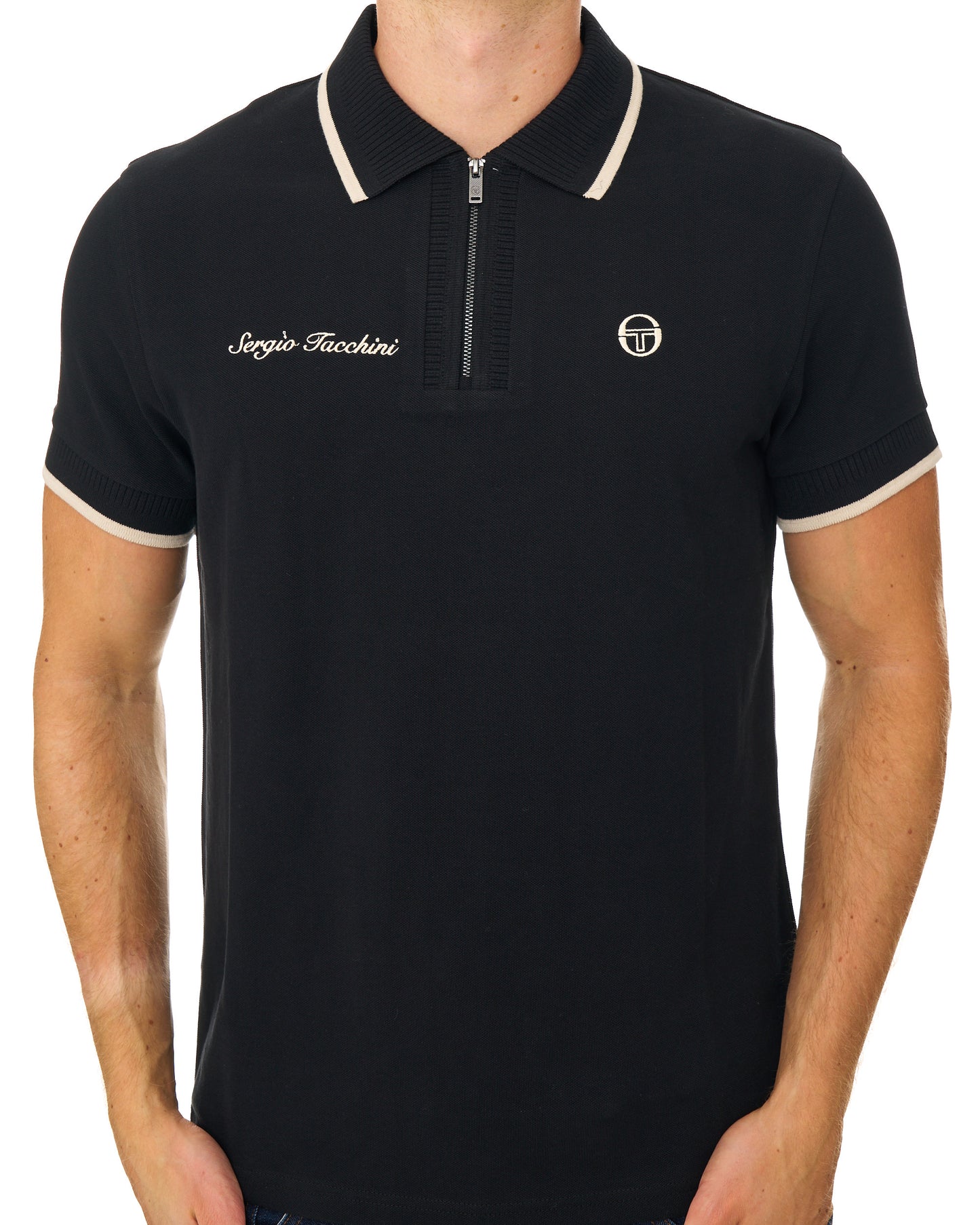 Sergio Tacchini Davide Zip Polo Shirt Black