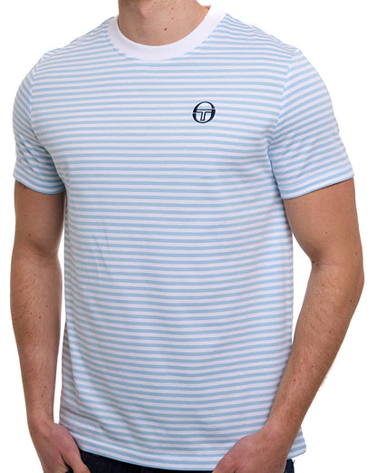 Sergio Tacchini Falcao Stripe T Shirt White/Clear Sky