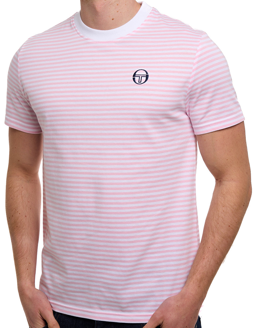 Sergio Tacchini Falcao Stripe T Shirt White/Pink