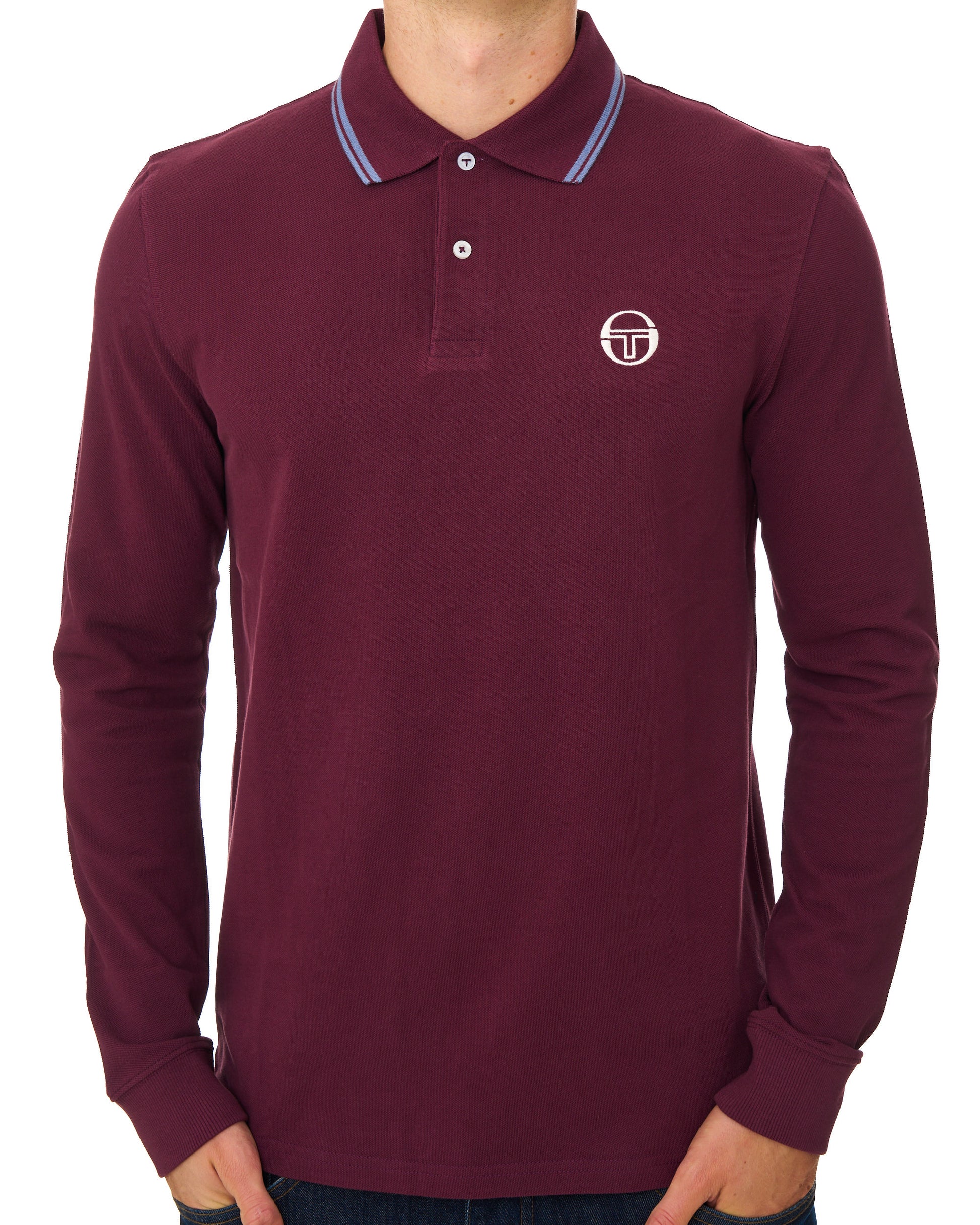 Sergio Tacchini Tipped Long Sleeve Polo Shirt Burgundy