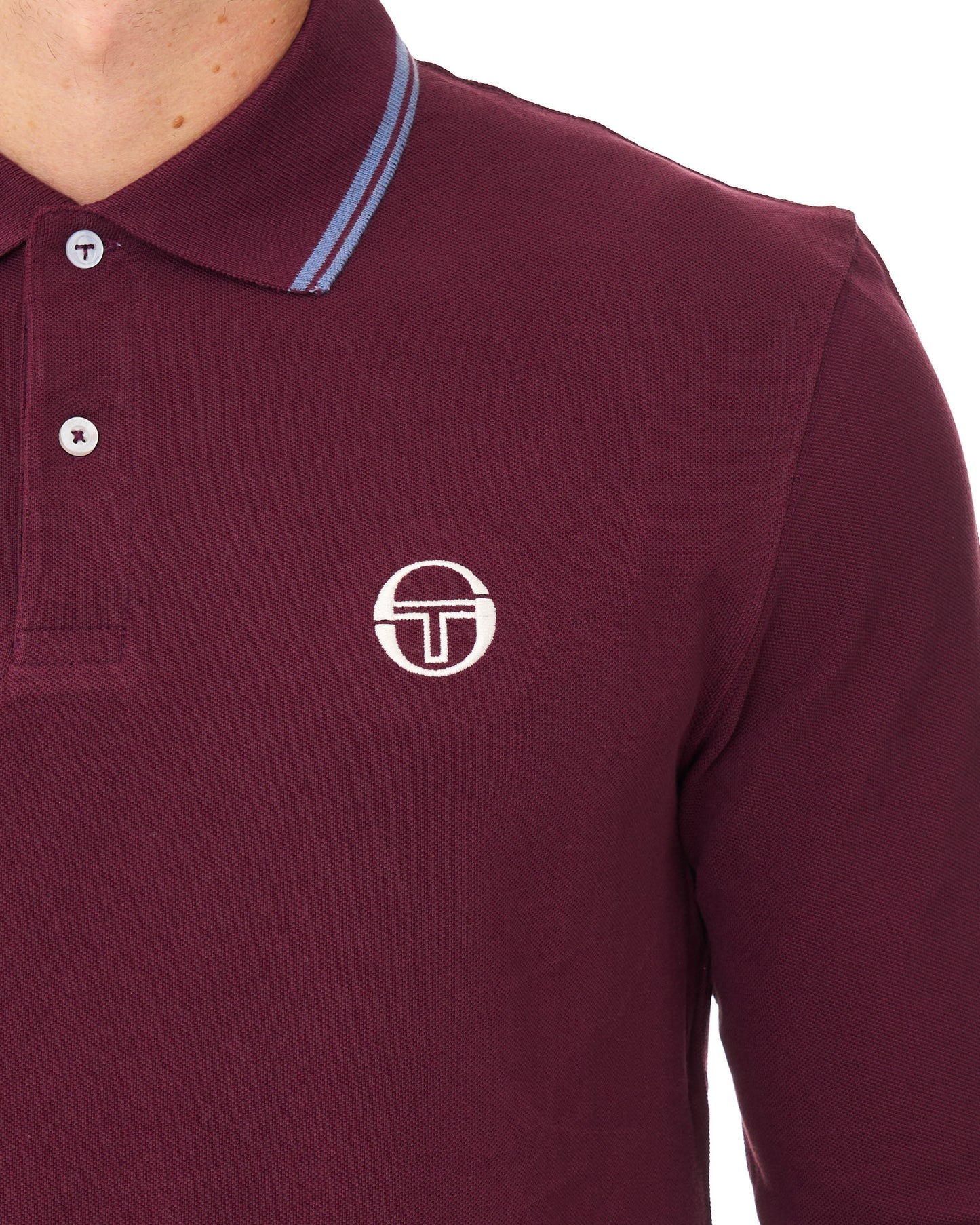 Sergio Tacchini Tipped Long Sleeve Polo Shirt Burgundy