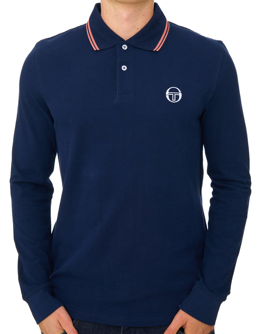 Sergio Tacchini Sergio Tacchini Tipped Long Sleeve Polo Shirt Navy Blue/Light Mahogany