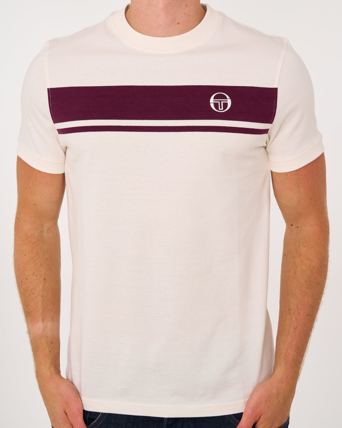 Sergio Tacchini Masters T Shirt Gardenia/Burgundy