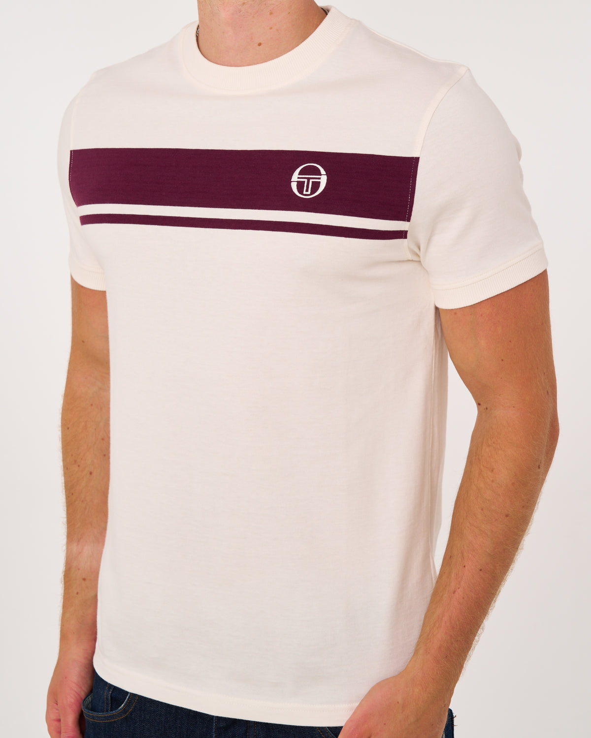 Sergio Tacchini Masters T Shirt Gardenia/Burgundy