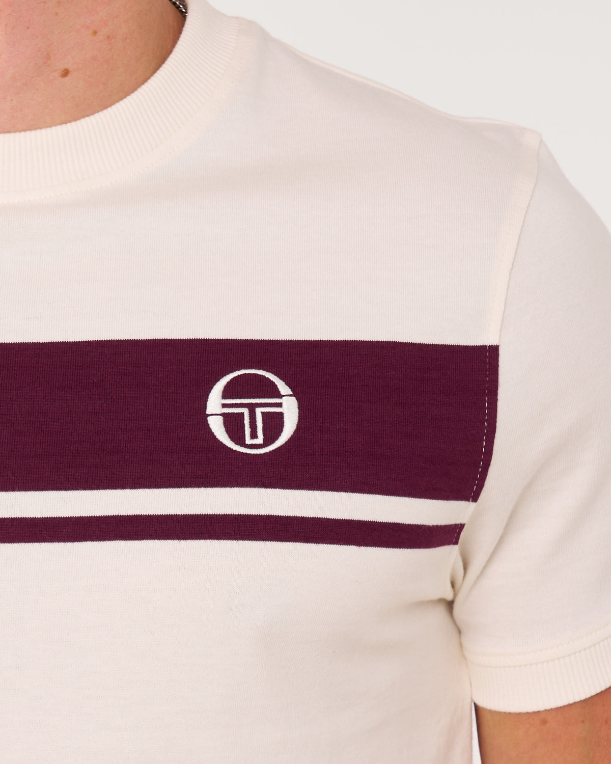 Sergio Tacchini Masters T Shirt Gardenia/Burgundy