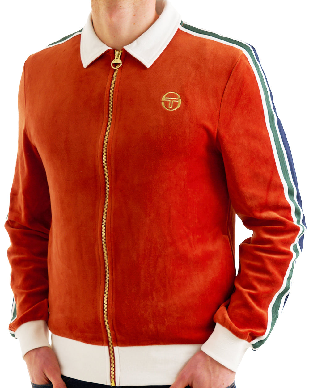 Sergio Tacchini Monte Velour Track Top Burnt Orange/Gardenia