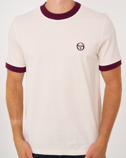 Sergio Tacchini Pro Ringer T Shirt Gardenia/Burgundy