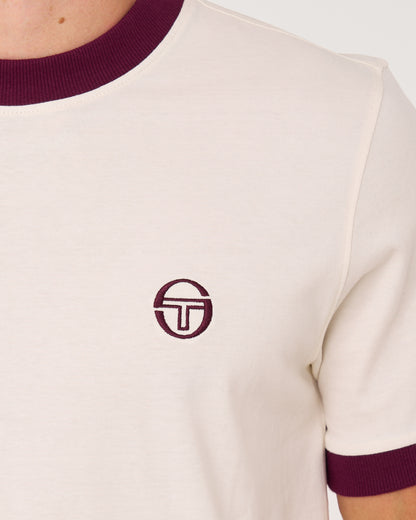 Sergio Tacchini Pro Ringer T Shirt Gardenia/Burgundy