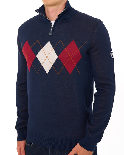 Sergio Tacchini Argyle 1/4 Zip Knit Navy Blue