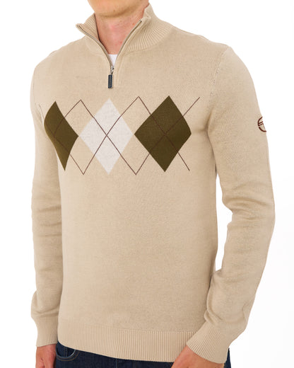 Sergio Tacchini Argyle 1/4 Zip Knit Light Sand