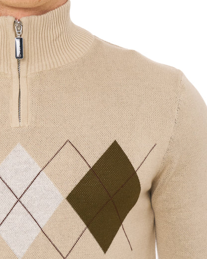 Sergio Tacchini Argyle 1/4 Zip Knit Light Sand